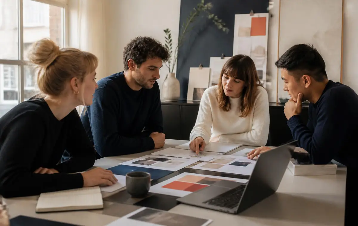 Campaign performance and ad creative reviewed together around a table
